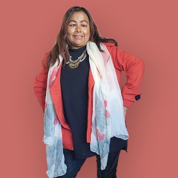 Floral Cream and Red Scarf - Picture 8 of 10